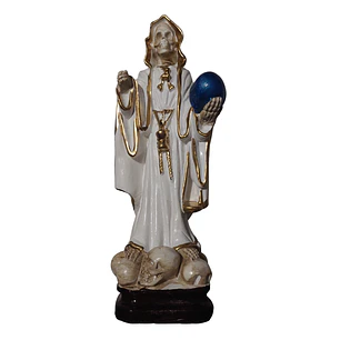 Santa Muerte Blanca 28 cm con Orbe Azul – Figura Decorativa Espiritual