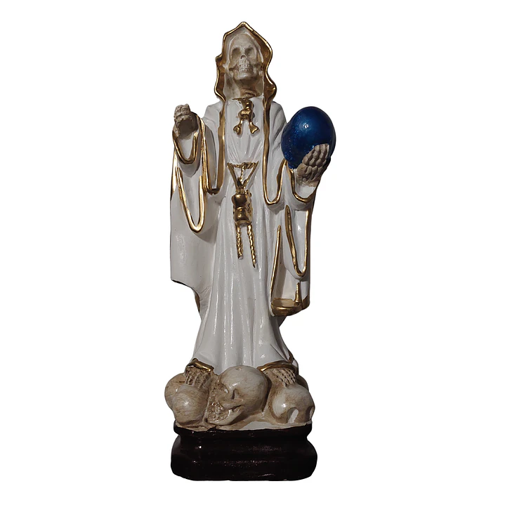 Santa Muerte Blanca 28 cm con Orbe Azul – Figura Decorativa Espiritual 1