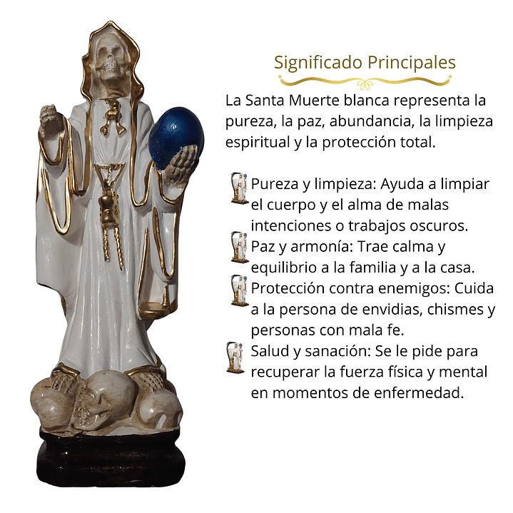 Santa Muerte Blanca 28 cm con Orbe Azul – Figura Decorativa Espiritual 2