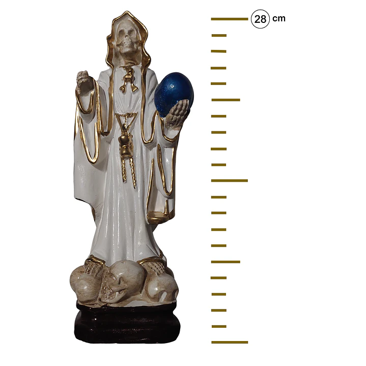 Santa Muerte Blanca 28 cm con Orbe Azul – Figura Decorativa Espiritual 4