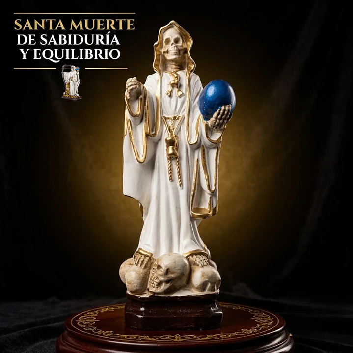 Santa Muerte Blanca 28 cm con Orbe Azul – Figura Decorativa Espiritual 6
