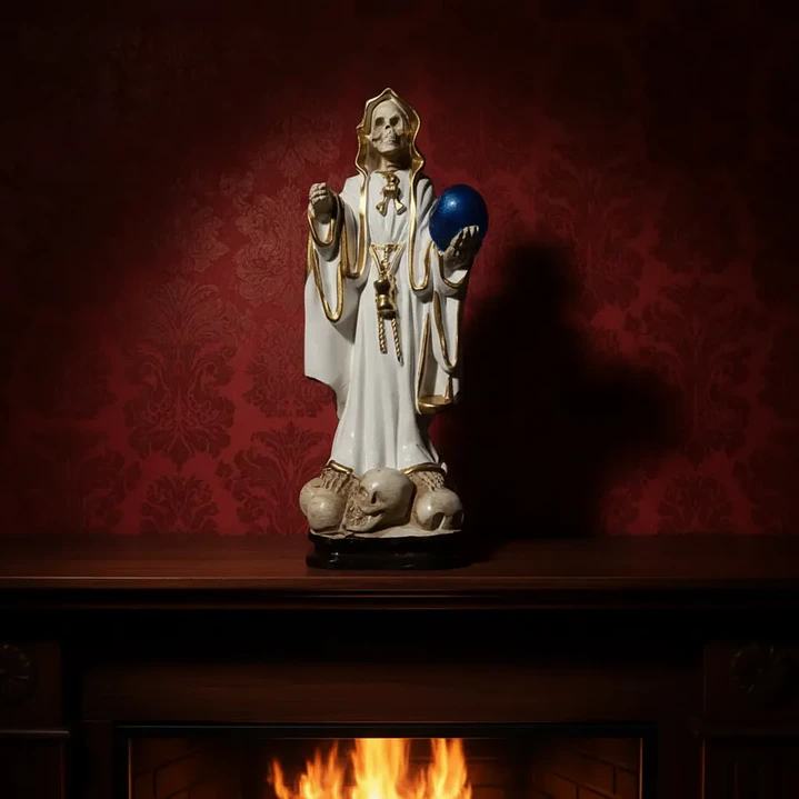 Santa Muerte Blanca 28 cm con Orbe Azul – Figura Decorativa Espiritual 7