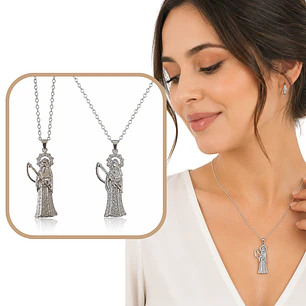 Collar Dije Santa Muerte de Acero Inoxidable – Plateado