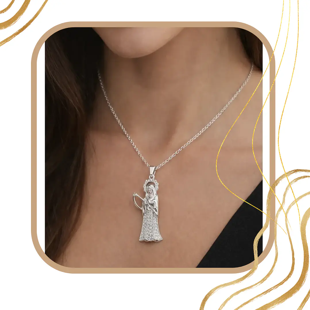 Collar Dije Santa Muerte de Acero Inoxidable – Plateado 3