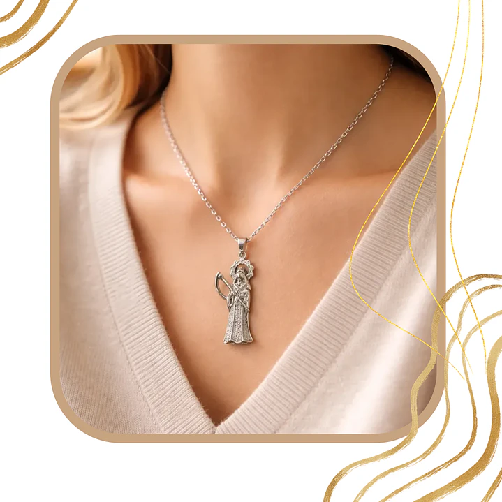 Collar Dije Santa Muerte de Acero Inoxidable – Plateado 5