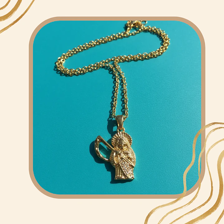 Collar Dije Santa Muerte de Acero Inoxidable Dorado – Accesorio Espiritual 4