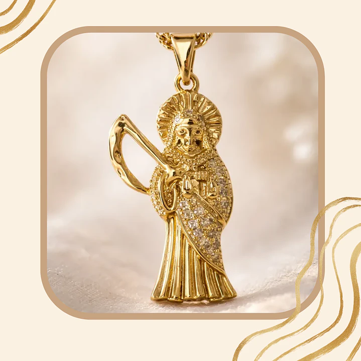 Collar Dije Santa Muerte de Acero Inoxidable Dorado – Accesorio Espiritual 5