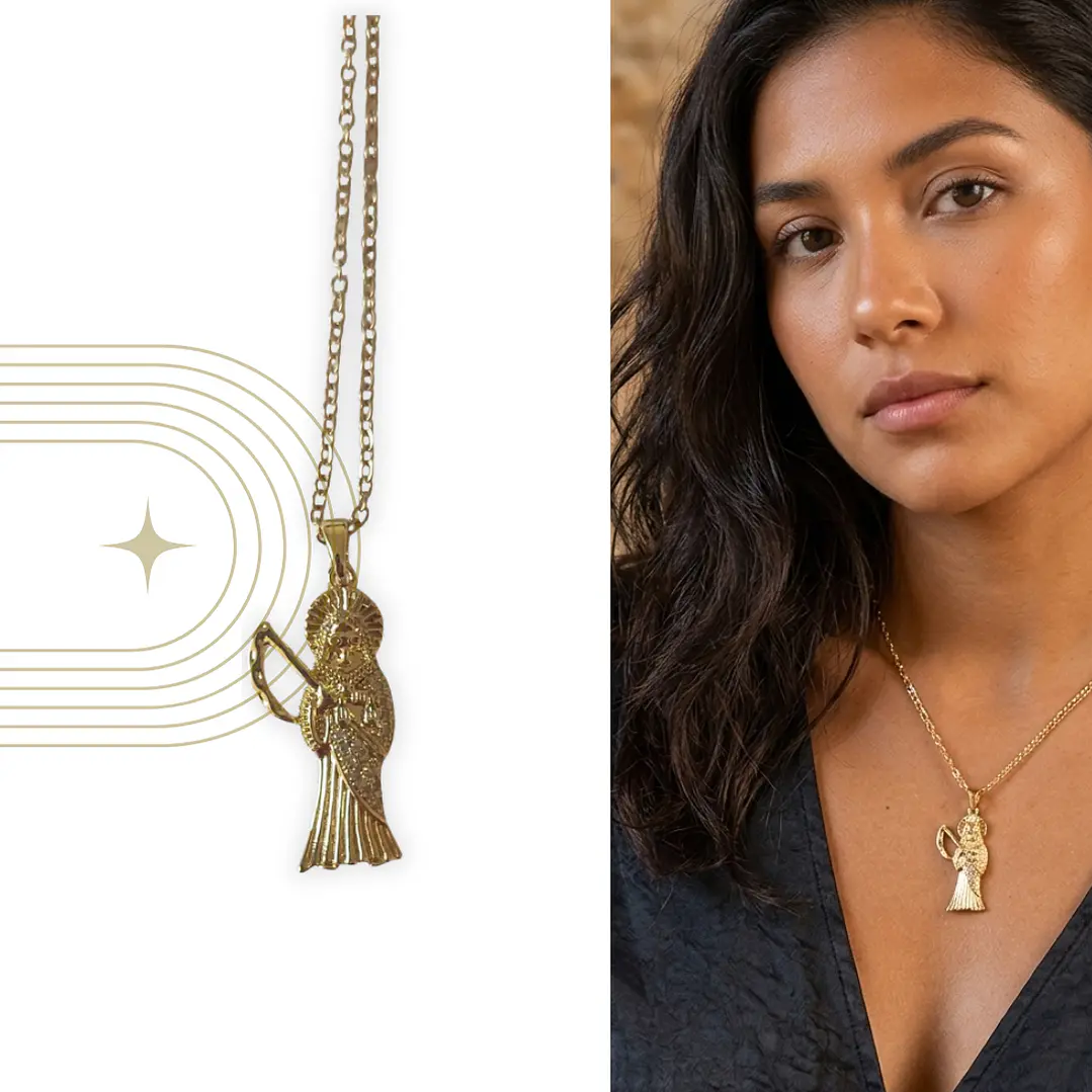 Collar Dije Santa Muerte de Acero Inoxidable Dorado – Accesorio Espiritual 6