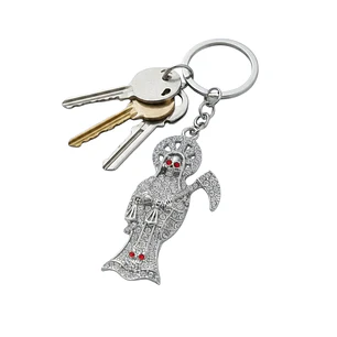 Llavero Amuleto Santa Muerte Plateado Brillante – Accesorio Espiritual