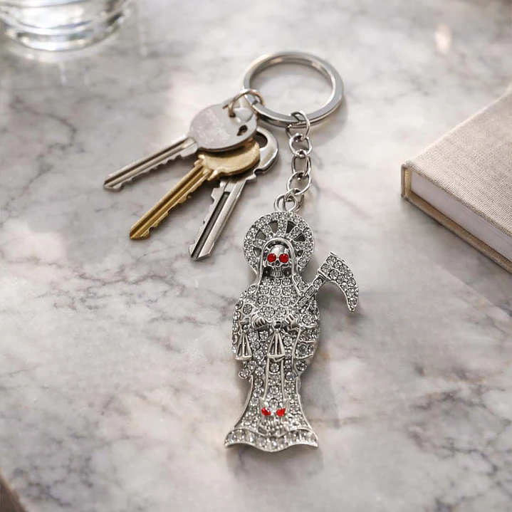 Llavero Amuleto Santa Muerte Plateado Brillante – Accesorio Espiritual 4