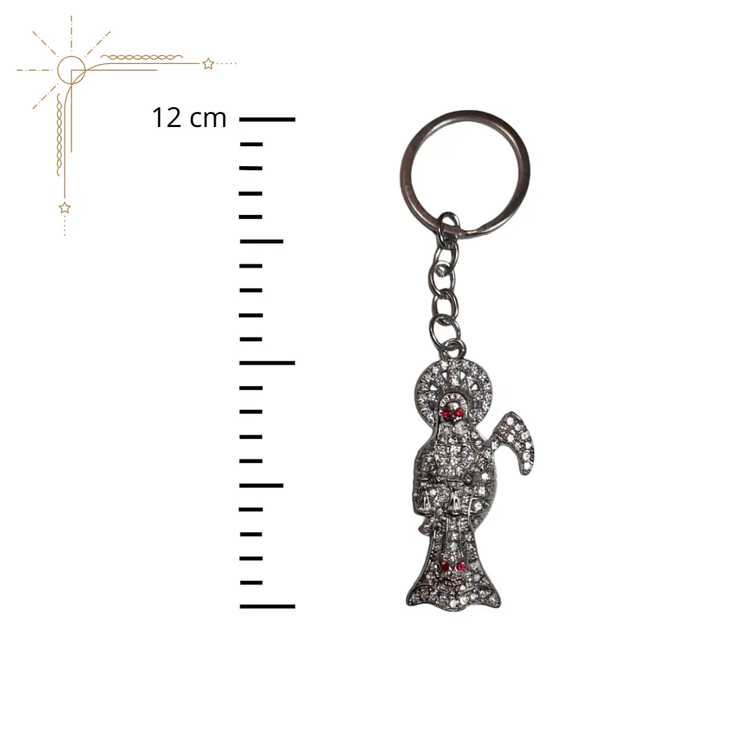 Llavero Amuleto Santa Muerte Plateado Brillante – Accesorio Espiritual 6
