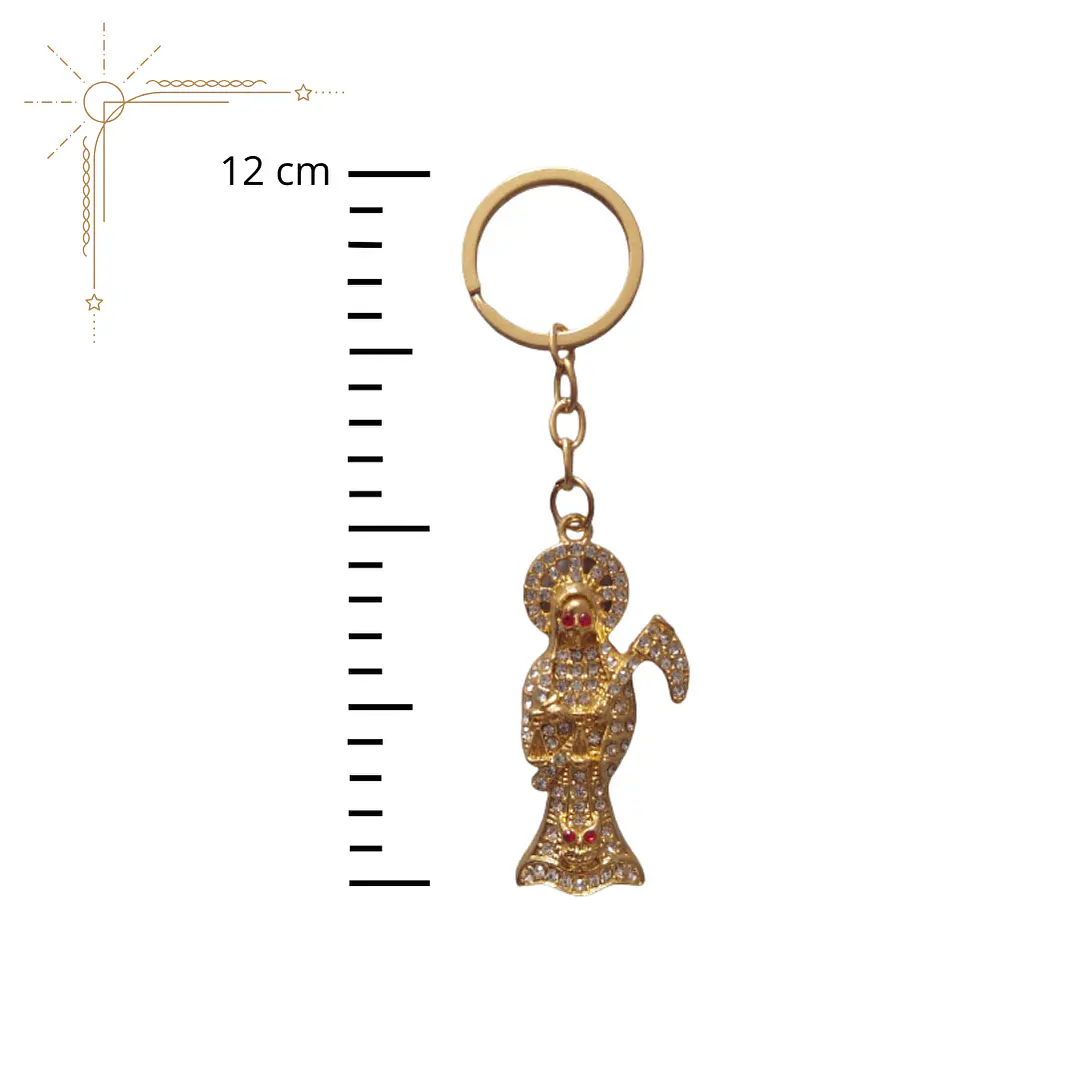 Llavero Amuleto Santa Muerte Dorado Brillante – Accesorio Espiritual 3