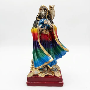 Santa Muerte 7 Potencias Multicolor con Búho 15 cm – Figura Decorativa Espiritual