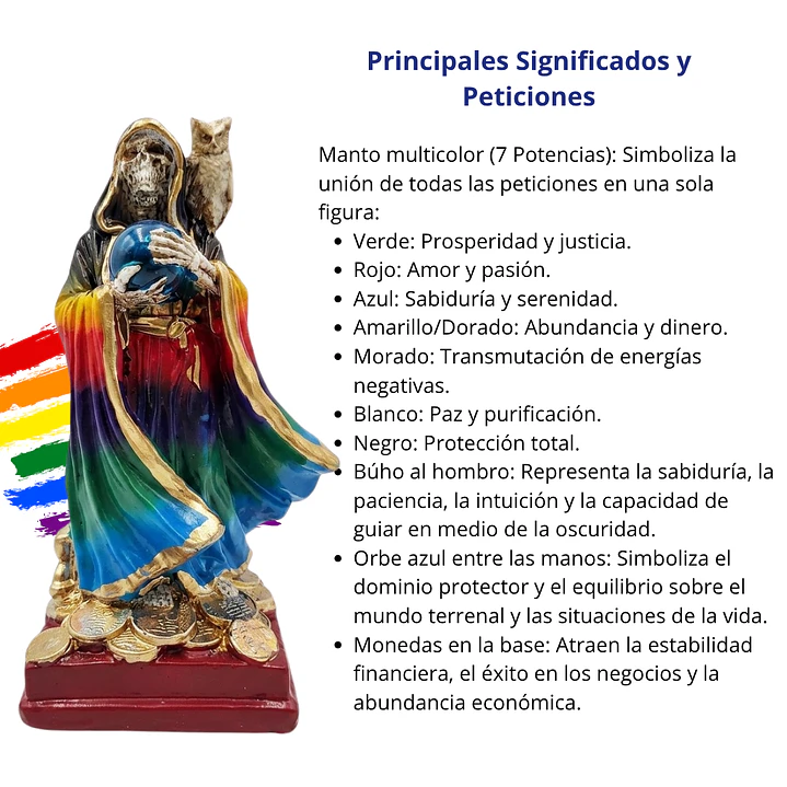 Santa Muerte 7 Potencias Multicolor con Búho 15 cm – Figura Decorativa Espiritual 3