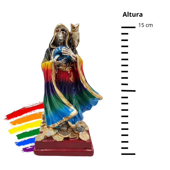 Santa Muerte 7 Potencias Multicolor con Búho 15 cm – Figura Decorativa Espiritual 4