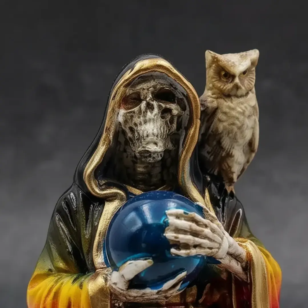 Santa Muerte 7 Potencias Multicolor con Búho 15 cm – Figura Decorativa Espiritual 5