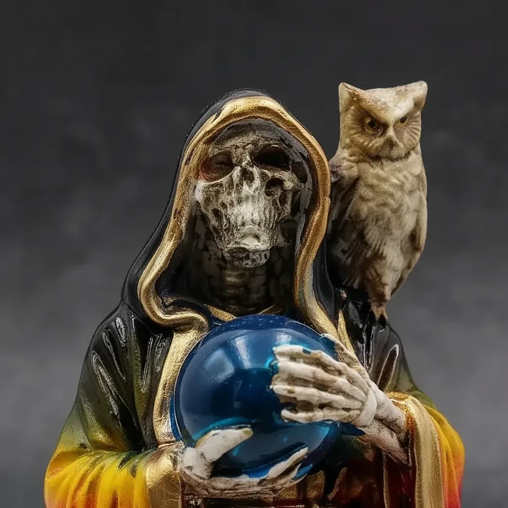 Santa Muerte 7 Potencias Multicolor con Búho 15 cm – Figura Decorativa Espiritual 5