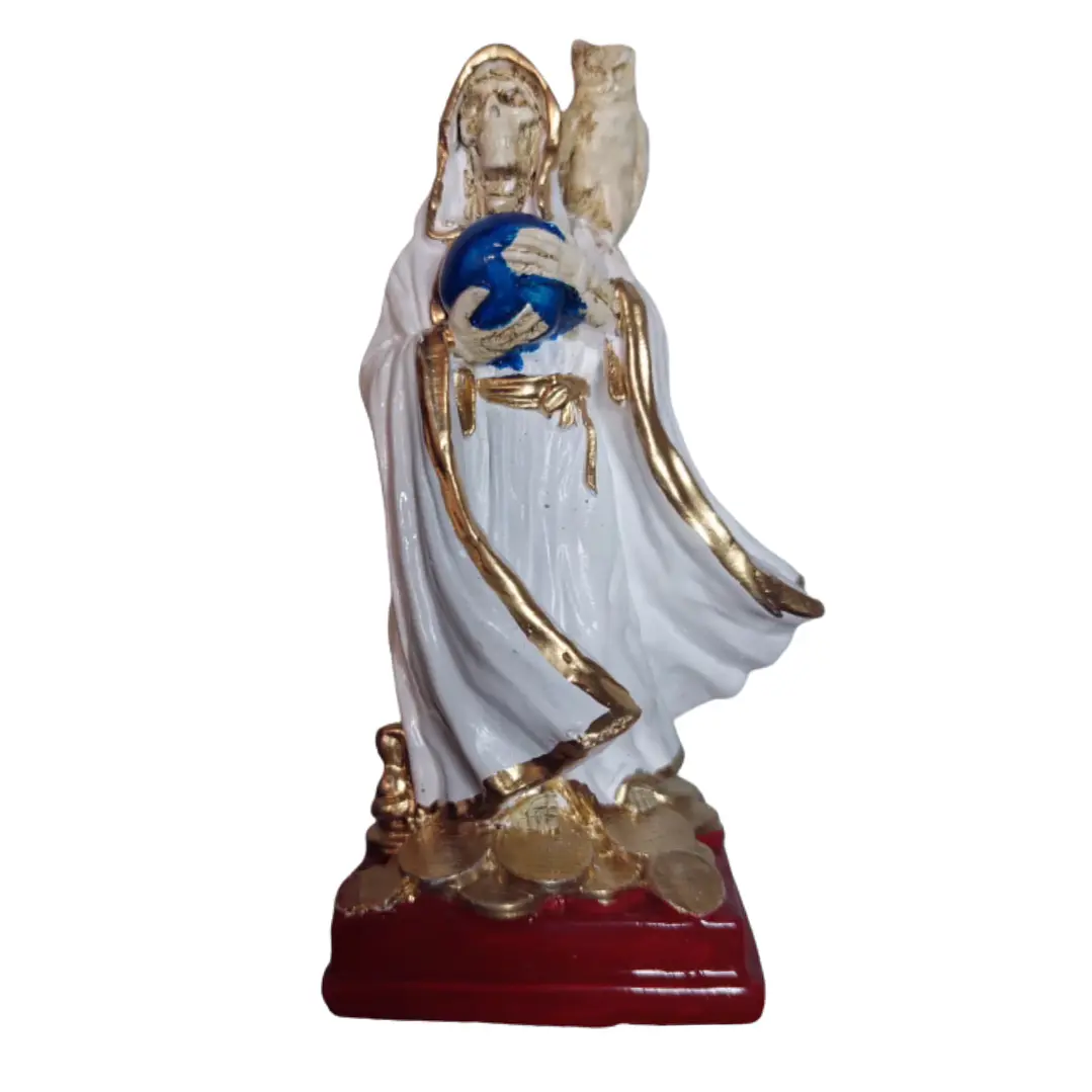 Santa Muerte Blanca con Búho 15 cm – Figura Decorativa Espiritual 4