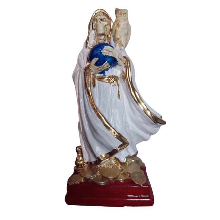Santa Muerte Blanca con Búho 15 cm – Figura Decorativa Espiritual 4
