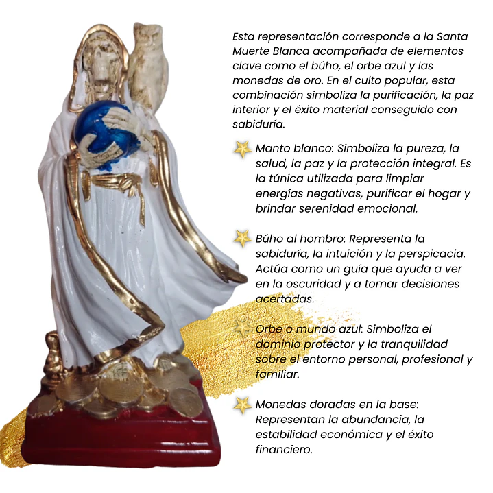 Santa Muerte Blanca con Búho 15 cm – Figura Decorativa Espiritual 5