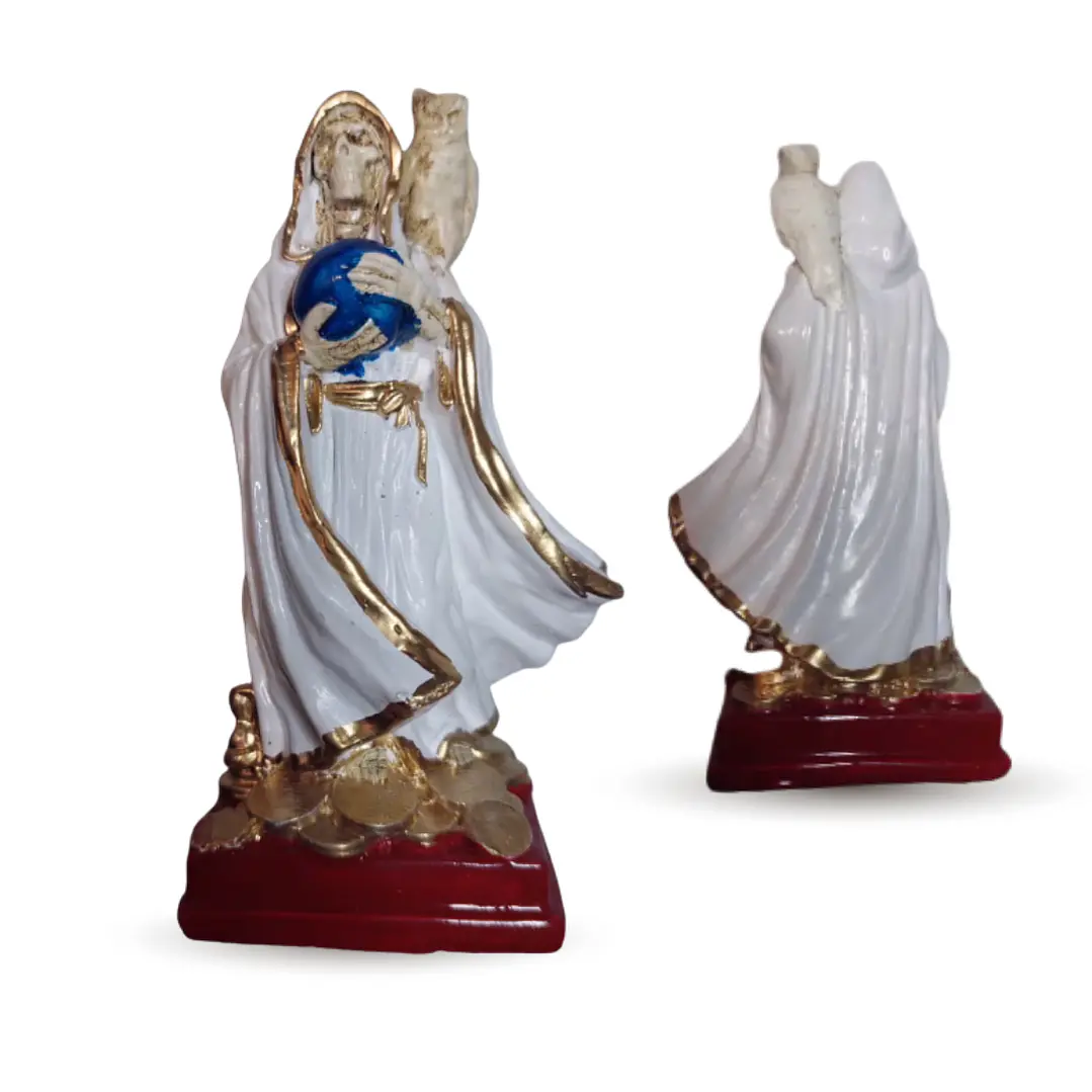 Santa Muerte Blanca con Búho 15 cm – Figura Decorativa Espiritual 6