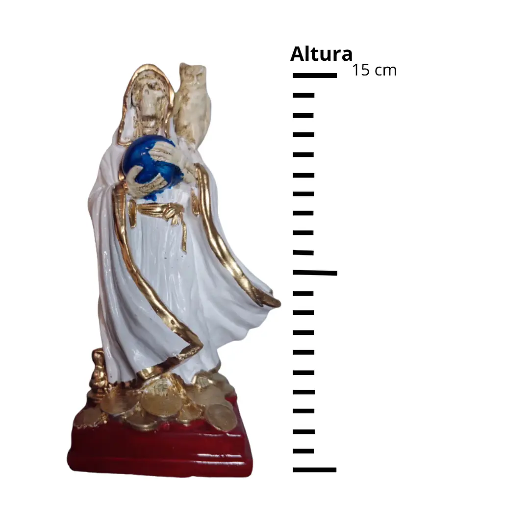Santa Muerte Blanca con Búho 15 cm – Figura Decorativa Espiritual 3