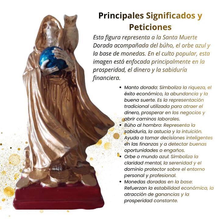 Santa Muerte Dorada con Búho 15 cm – Figura Decorativa Espiritual 2