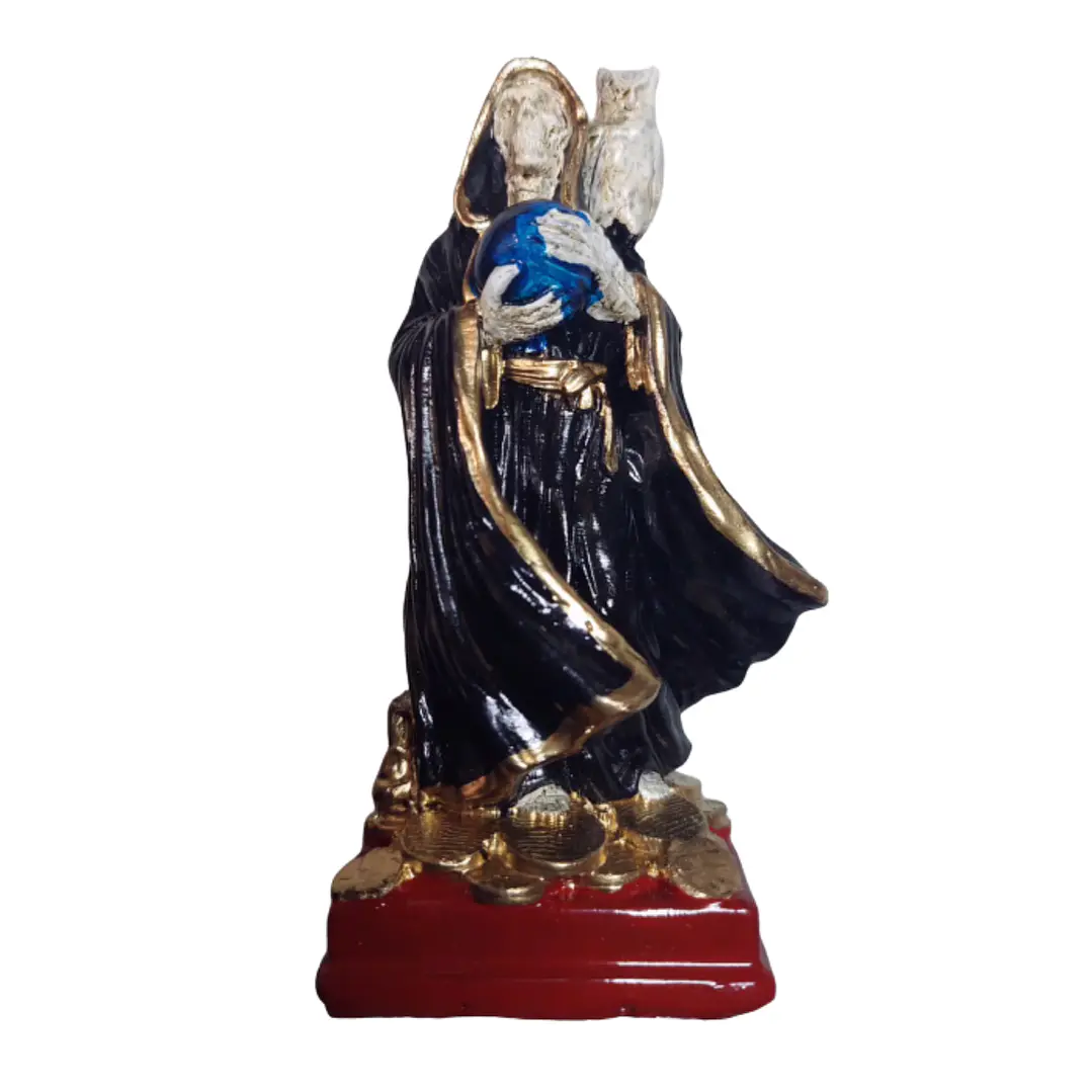 Santa Muerte Negra con Búho 15 cm – Figura Decorativa Espiritual 2