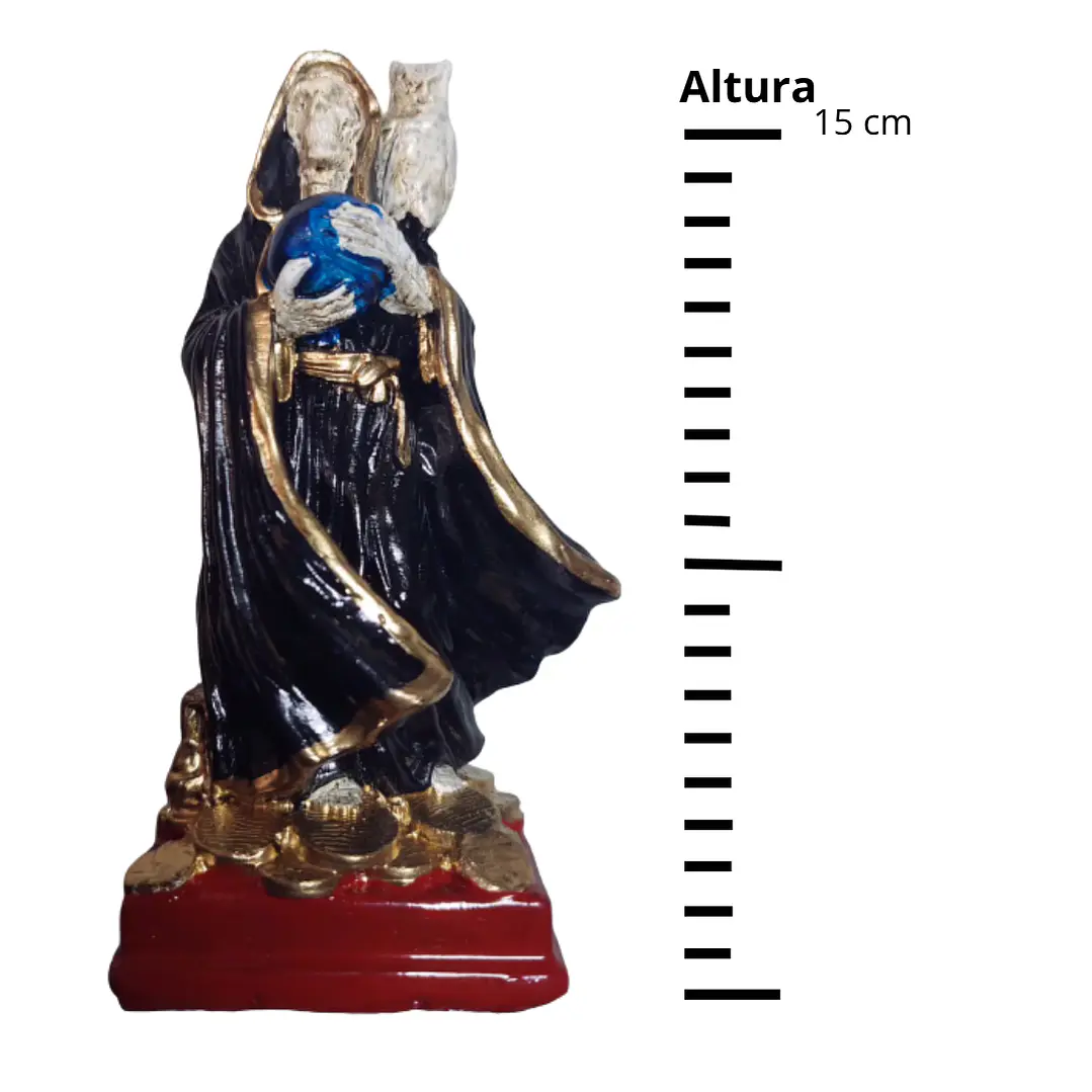 Santa Muerte Negra con Búho 15 cm – Figura Decorativa Espiritual 4