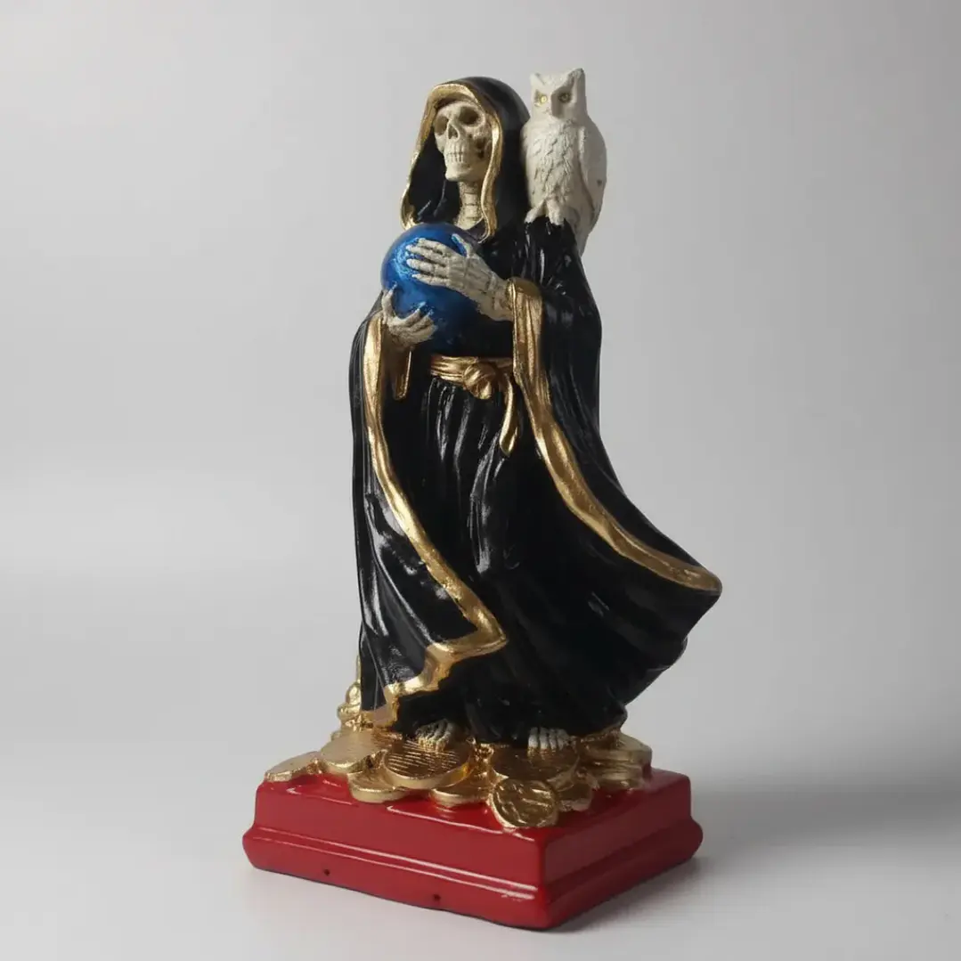 Santa Muerte Negra con Búho 15 cm – Figura Decorativa Espiritual 7