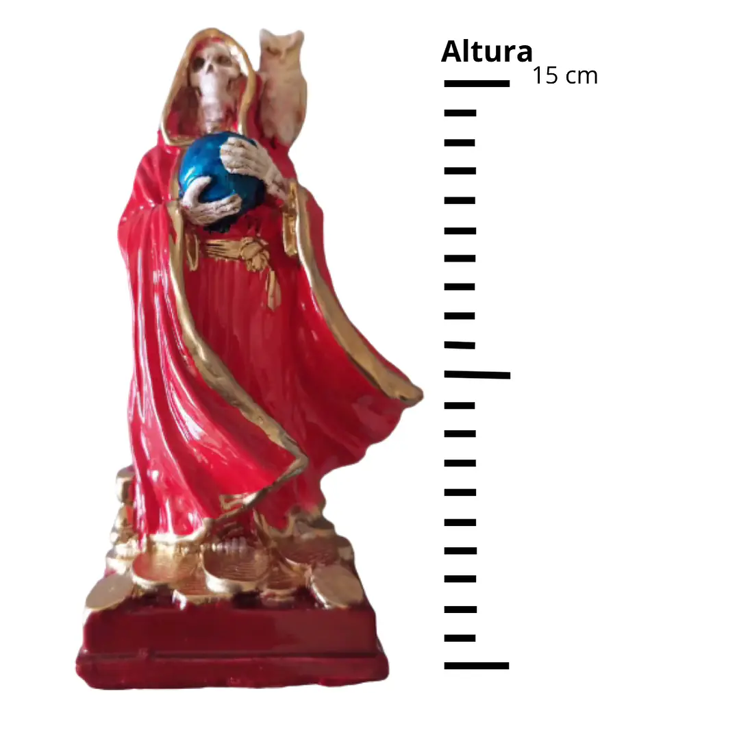 Santa Muerte Roja con Búho 15 cm – Figura Decorativa Espiritual 2