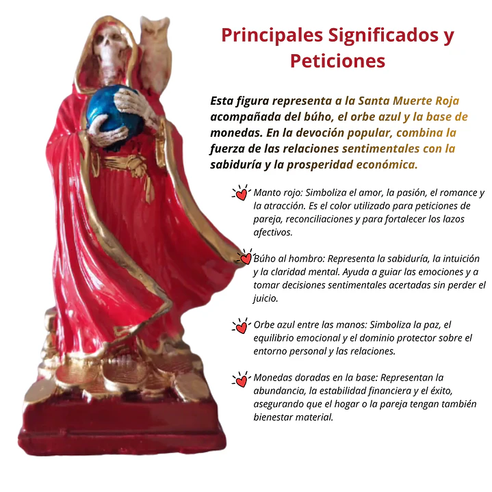 Santa Muerte Roja con Búho 15 cm – Figura Decorativa Espiritual 3