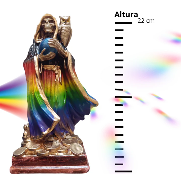Santa Muerte 7 Potencias Multicolor con Búho 22 cm – Figura Decorativa Espiritual 4