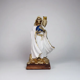Santa Muerte Blanca con Búho 22 cm – Figura Decorativa Espiritual