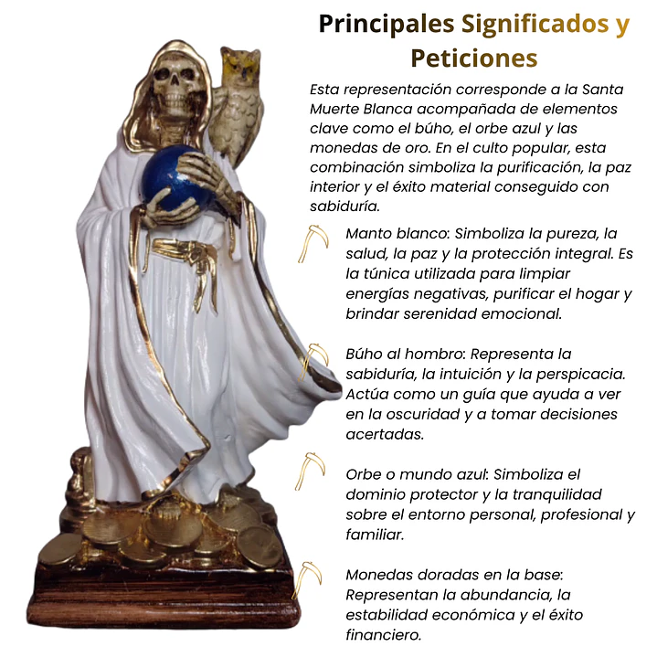 Santa Muerte Blanca con Búho 22 cm – Figura Decorativa Espiritual 2