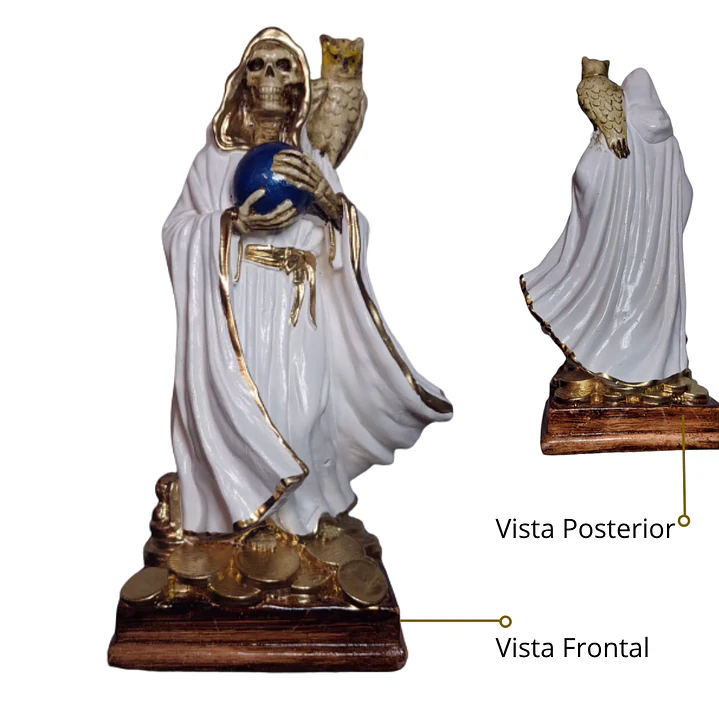 Santa Muerte Blanca con Búho 22 cm – Figura Decorativa Espiritual 4