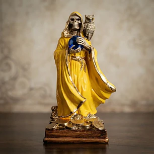 Santa Muerte Dorada con Búho 22 cm – Figura Decorativa Espiritual