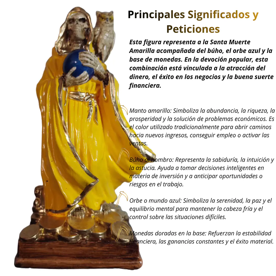 Santa Muerte Dorada con Búho 22 cm – Figura Decorativa Espiritual 3