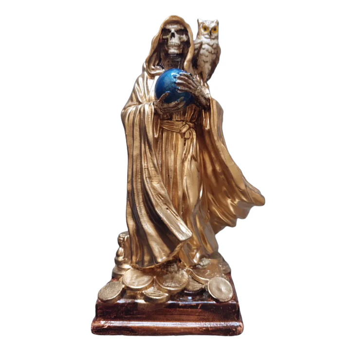 Santa Muerte Dorada con Búho 22 cm – Figura Decorativa Espiritual 7