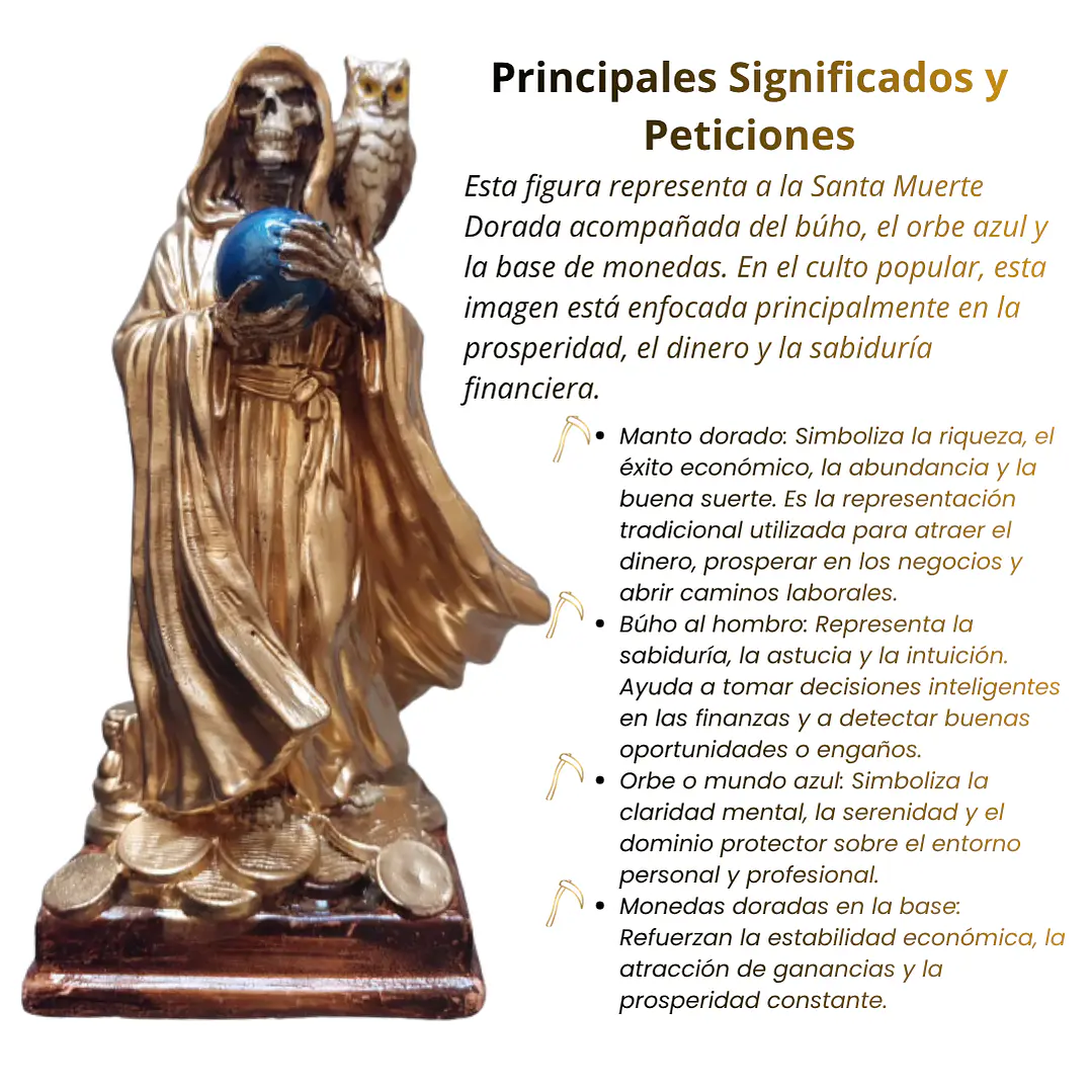 Santa Muerte Dorada con Búho 22 cm – Figura Decorativa Espiritual 3