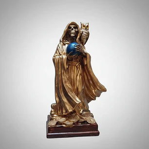 Santa Muerte Dorada con Búho 22 cm – Figura Decorativa Espiritual