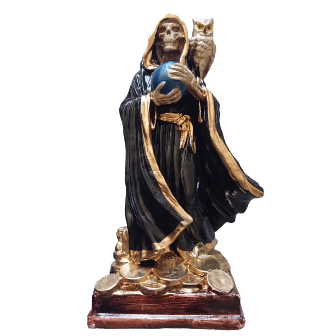 Santa Muerte Negra con Búho 22 cm – Figura Decorativa Espiritual 6