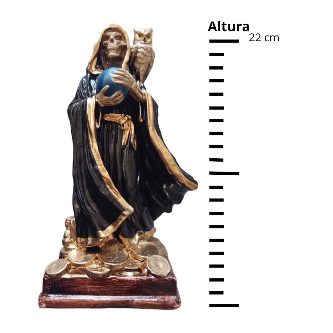 Santa Muerte Negra con Búho 22 cm – Figura Decorativa Espiritual 7