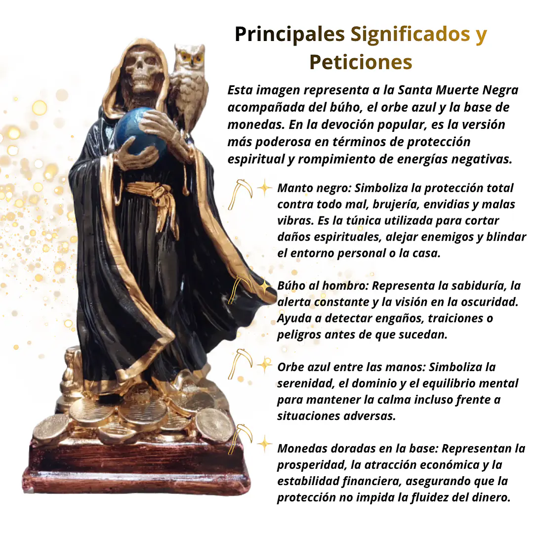 Santa Muerte Negra con Búho 22 cm – Figura Decorativa Espiritual 4
