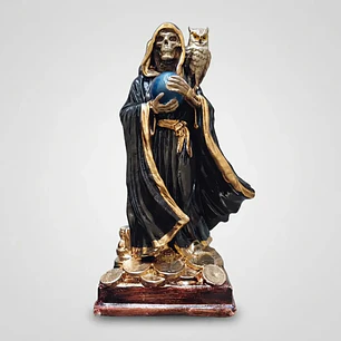 Santa Muerte Negra con Búho 22 cm – Figura Decorativa Espiritual