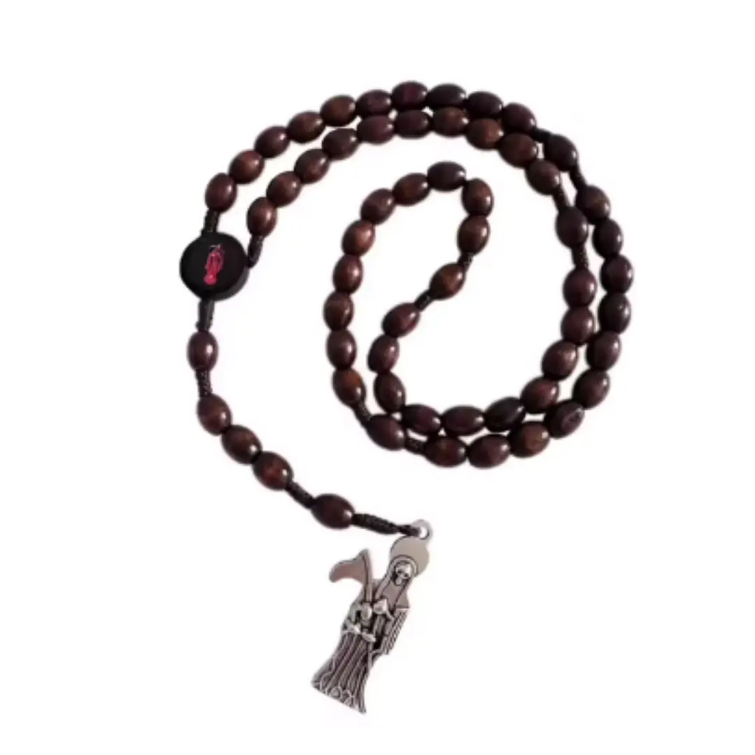 Rosario / Collar de la Santa Muerte en Madera y Dije Metálico 2