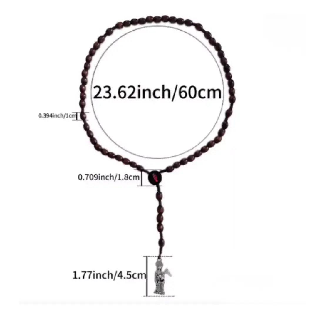 Rosario / Collar de la Santa Muerte en Madera y Dije Metálico 3