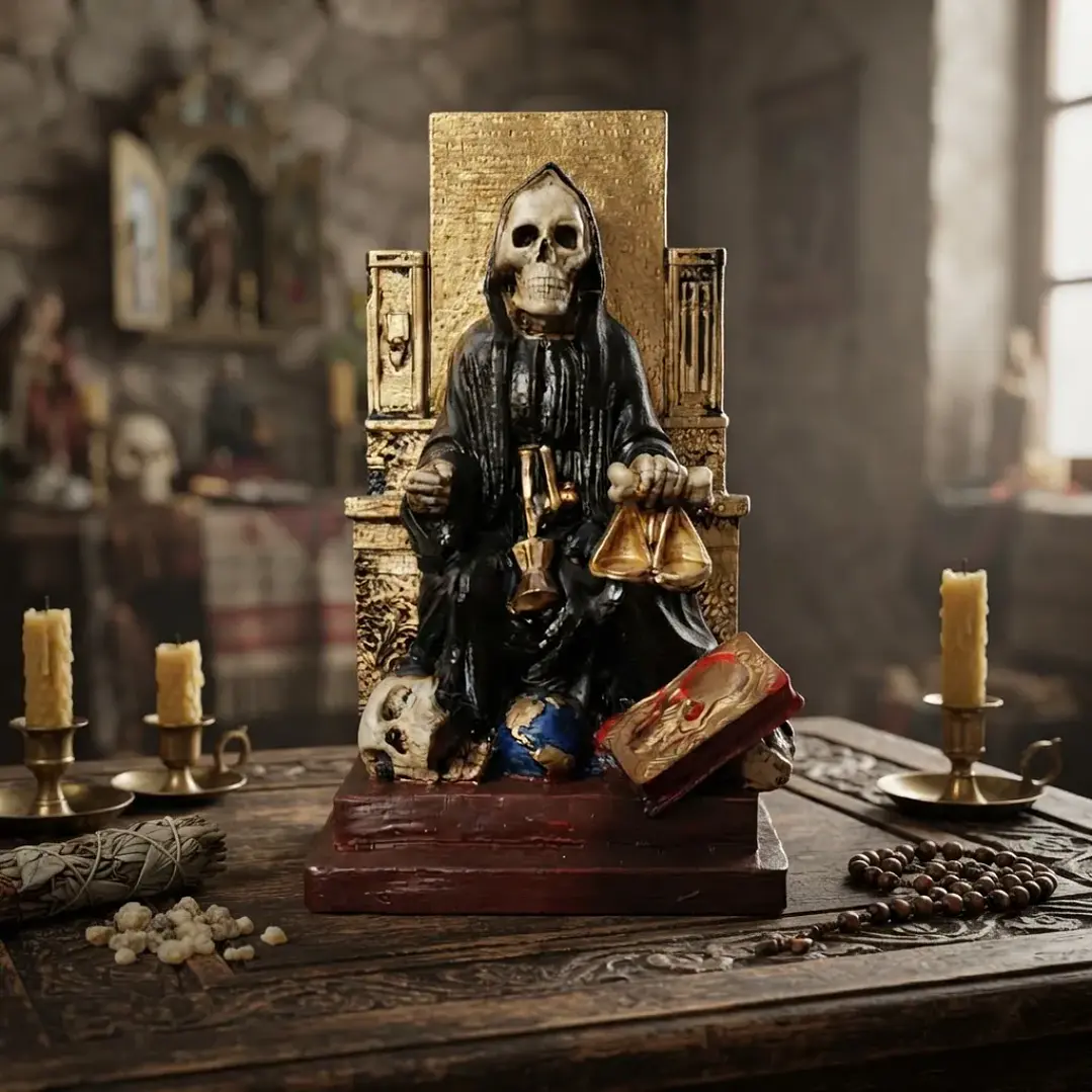 Santa Muerte Negra Sentada 20 Cm Figura Espiritual 5