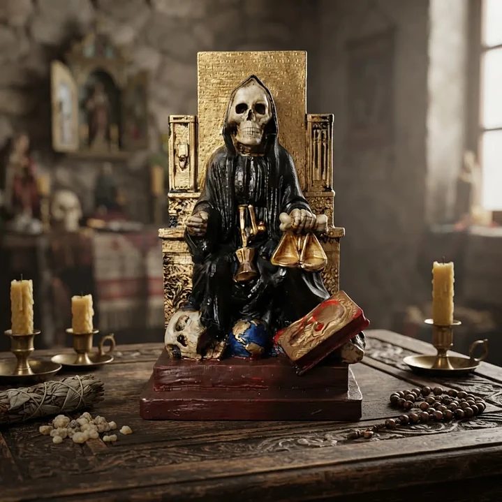 Santa Muerte Negra Sentada 20 Cm Figura Espiritual 5