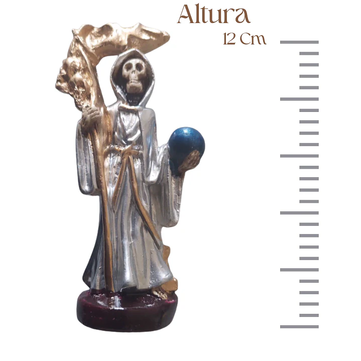 Santa Muerte Plateada de 12 cm – Figura Decorativa y Espiritual 6
